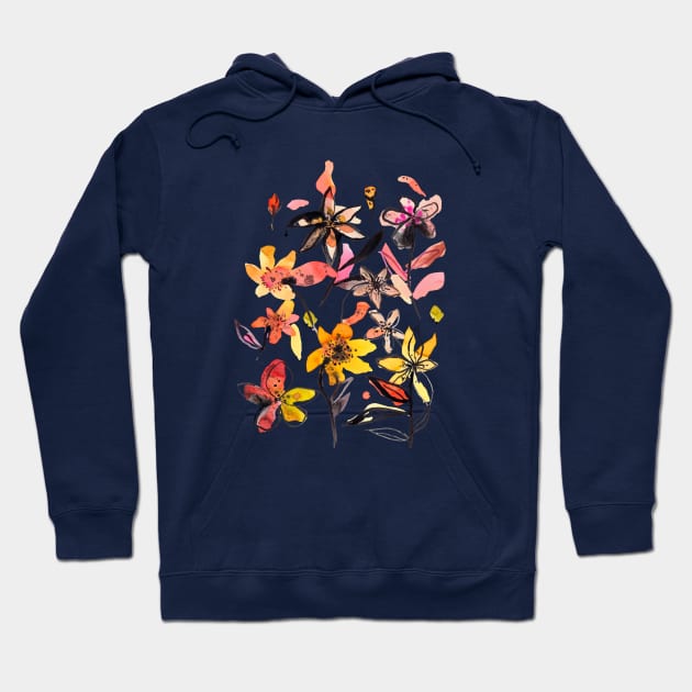 Pocket - Ink Flowers Yellow Hoodie by ninoladesign